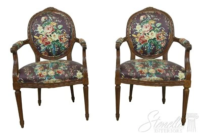 F33324EC: Pair French Louis XV Style Floral Upholstered Armchairs - Image 1 of 4