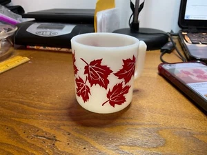 Vintage Hazel Atlas Red Maple Leaf Milk Mug 1950's Small Coffee Cup - Picture 1 of 3