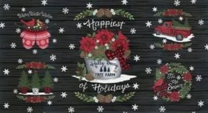 Moda Holly Berry Tree Farm by Deb Strain 56030 13 Black 24" Seasonal PanelCotton - Picture 1 of 1