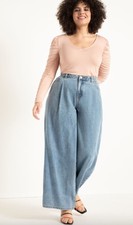 Eloquii Jeans Women's 18 Long Light Blue High Rise Wide Leg Palazzo Denim NWOT