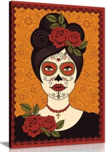 Mexican Skull Girl Canvas Wall Art Picture Print Home Decor - Picture 1 of 1