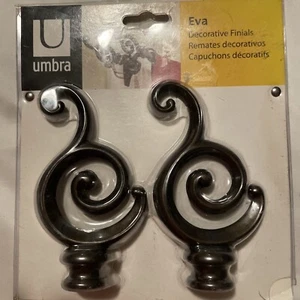 Umbra Eva End cap Decorative Finials Black Curtain Rod A25 - Picture 1 of 4
