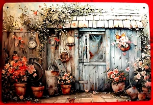 OCCASION PLAQUE METAL SERIGRAPHIEE-Barraque de jardin -N°9- 30 CM X 20 CM TTB - Foto 1 di 5