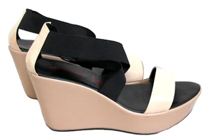 NR RAPISARDI ITALY VERA PELLE BEIGE PATENT OPEN TOE HIGH HEEL WEDGE SHOES 40 9.5 - Picture 1 of 11