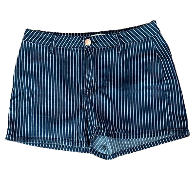 YMI Shorts High Rise Blue White Stripe Retro Slimming Pockets Dark 11/30" - Image 1 of 4