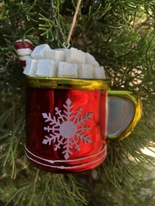 Pottery Barn Mercury Glass Hot Chocolate Mug Ornament Decor Christmas Holiday - Picture 1 of 6