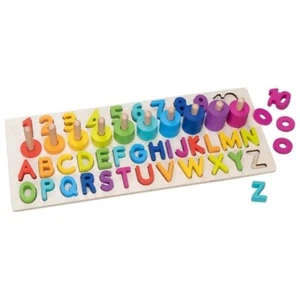 Goki Alphanumerisches Puzzle Holzpuzzle 91 Teile Zahlen + Buchstaben z. Einlegen - Bild 1 von 4