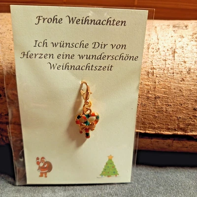 Weihnachtlicher Emaille Anhänger Zuckerstangen Charm Bettelarmband Tasche - Bild 1 von 2