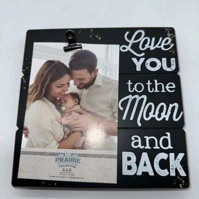"Love You To The Moon And Back" Rustic Tuscan Farmhouse Frame Memories Wood Clip - Image 1 of 4