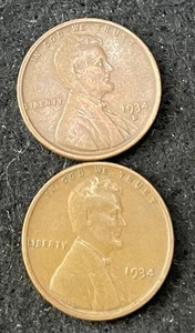 1934 P - 1934 D Lincoln Wheat Cents- Free Shipping #1 - Picture 1 of 2
