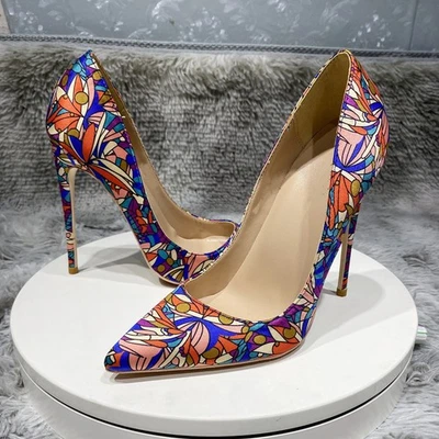 Occident Womens Runway Pointed Toe Pump High Stiletto Heel Floral Print Shoes Sz - Image 1 of 4