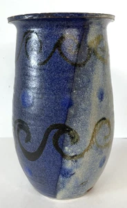 Jarrón de cerámica MCM Studio esmalte por goteo arándano remolino ondas firmado por artista - Imagen 1 de 15