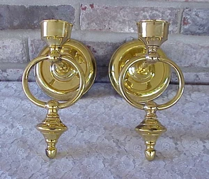 Applique candela da parete ottone vintage (2) 8 1/2" anello alto finale India BELLA - Foto 1 di 11