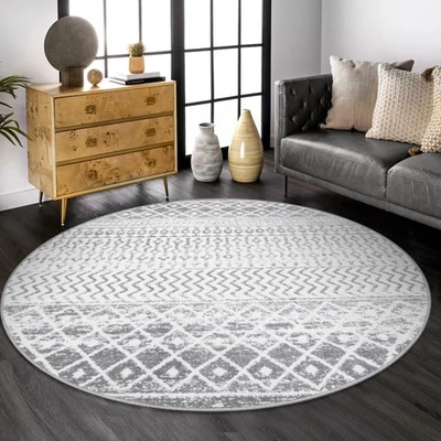 Grey Round Rug for Living Room, 5ft Soft Non-Slip Circle Large Area Rug, Mode... - Image 1 of 4