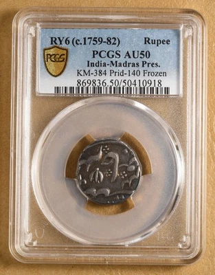 Rupia Presidencia Madrás India 1759-82 KM-384 PCGS AU50 Foto 1 de 4