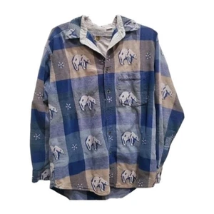 Vintage 90s Western Polar Bear Aop Long Sleeve Shirt Size L Cobain Grunge - Picture 1 of 5