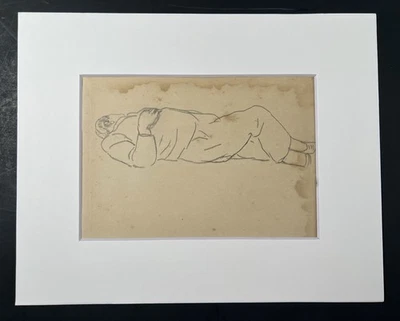 "Dibujo a lápiz de colección hombre en traje acostado 8x10"" era de la depresión boceto artístico" Foto 1 de 4
