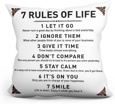 Fundas de almohada rústicas citas inspiradoras - Estuche 7 reglas de vida beige  Foto 1 de 4