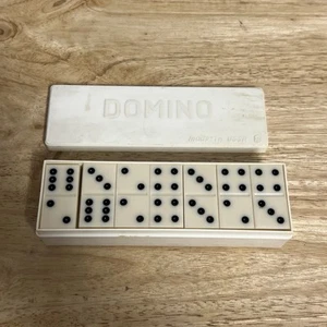 VINTAGE OLD USSR Soviet Russian DOMINOES 28 WHITE Patterned BLACK Dots Ex con - Picture 1 of 3