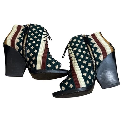 Burberry Prorsum Virginia peep toe tapestry ankle boots size 8 - Image 1 of 4