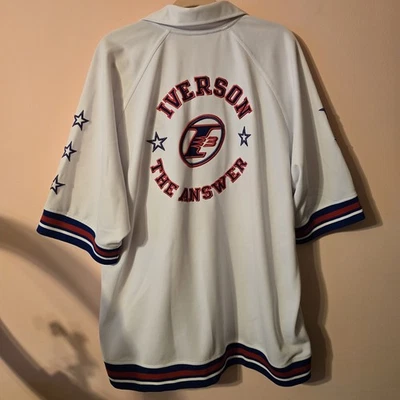 Camisa De Colección Allen Iverson Para Hombres 2XL Botón Blanco NBA Chaqueta de Calentamiento Reebok Foto 1 de 4