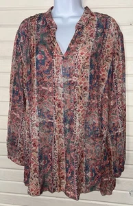 PERUVIAN CONNECTION Gr. LARGE Bluse Blumen Paisley Plissee V-Ausschnitt Boho gebraucht, in einwandfreiem Zustand - Bild 1 von 10