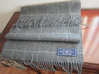 GANT U.S.A. PURE LAMBSWOOL SCARF MADE IN SCOTLAND  60" X 14 " GRAY WINDOWPANE - Image 1 of 2
