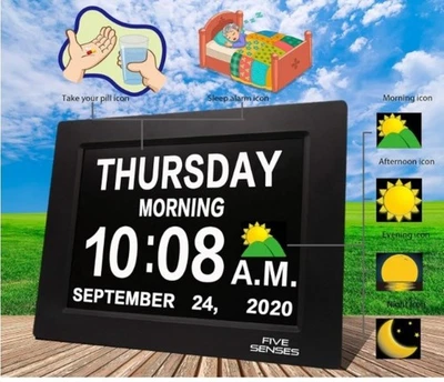 Large Digital LCD Day Clock Dementia Week Date Calendar 8-Alarm Time - Image 1 of 4