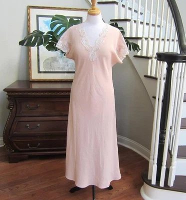 Camisón para mujer Natori rosa manga corta largo completo ribete de encaje talla M Foto 1 de 4