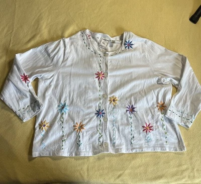 Michael Simon Cardigan 2X 白色花朵刺绣纽扣 — 第 1/4 张图片