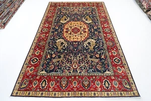 7 x 10 ft Animal Navy Blue Area Rug Afghan Hand Knotted Veg Dyes Wool Rug - Picture 1 of 13