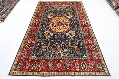 7 x 10 ft  Animal Navy Blue Area Rug Afghan Hand Knotted Veg Dyes Wool Rug - Image 1 of 4