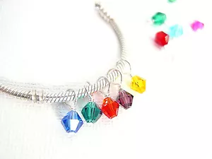925 Silver Swarovski Birthstone Crystal Slide Dangle Charm fit European Bracelet - Picture 1 of 5