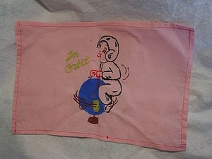 VINTAGE HANDMADE IN ORBIT SPACE BOY PINK DOILY,Space Cadet,earth,world,astronaut - Picture 1 of 2