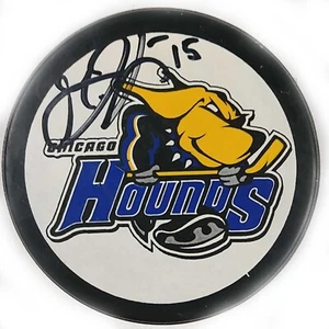 Disco de hockey autografiado por jugador #15 de los Chicago Hounds de UHL - Imagen 1 de 2