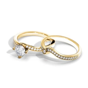 Women Wedding Ring Set Round 1.50 Ct 18K Yellow Gold IGI GIA Lab Grown Diamond - Picture 1 of 8