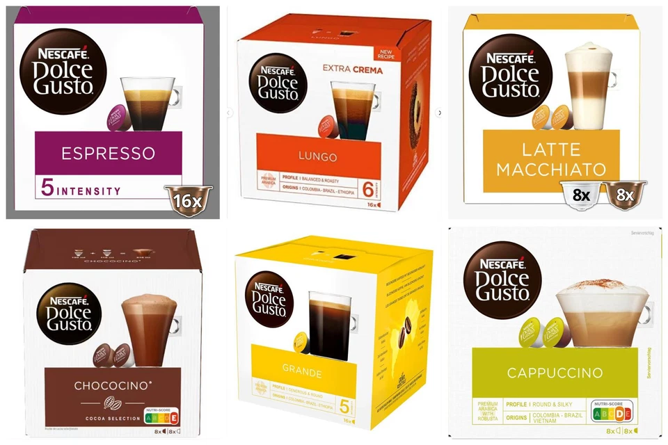 Nescafé Dolce Gusto  6x16 Kaffeekapseln Set Probierpaket 6er Pack 96 Stück - Bild 1 von 4