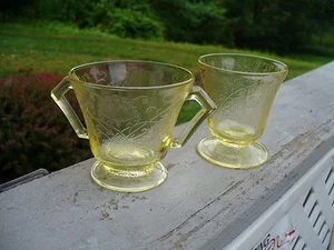 Vintage Depression Glass FLORENTINE #2 POPPY Yellow Sugar Bowl & Juice Tumbler - Picture 1 of 7