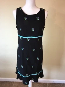 D.B.Y. Ltd. sleeveless Black Teal Purple Floral knee Dress Stretchy size 11/12 - Picture 1 of 12
