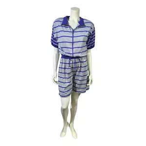 Mameluco pequeño vintage años 80 CA Sport púrpura y gris a rayas con cremallera frontal - Imagen 1 de 13