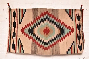 Antico tappeto Navajo nativi americani occhi indiani abbaglianti tessitura 35x21 tessuto vintage - Foto 1 di 15