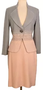 ST. JOHN Couture Grey & Pink Sparkle Tweed Lined Knit Skirt Suit Sz 8 10 USA - Picture 1 of 24