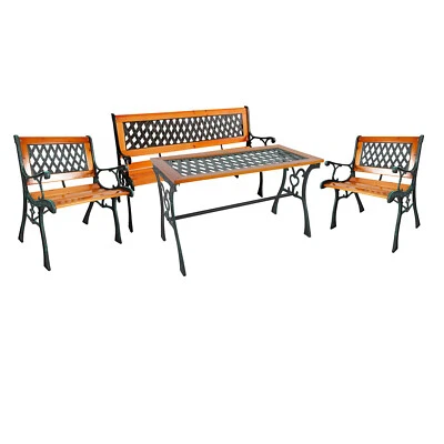 4tlg Gartenmöbel Set Gartengarnitur Outdoormöbel Gusseisen Bank Tisch2x Stuhl - Bild 1 von 4