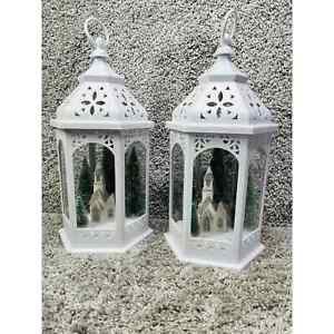 Terrace House And Trees White Lantern Centerpiece With Lights Decorative 2