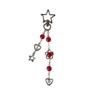 Retro Beaded Keychain Star Heart Phone Lanyard Strap Five-Pointed Star Keyring - Zdjęcie 1 z 8