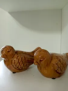 Paar schwere Vögel aus Tonkeramik mit rissiger Keramikglasur 5 Zoll Länge EA - Bild 1 von 6