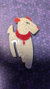 Vintage Lea Stein RIC THE TERRIER Brooch Pin Signed - Picture 1 of 6