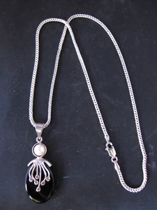 Collar de cadena vintage de plata de ley 925 con colgante - Imagen 1 de 11