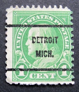 Sc # 632 ~ 1 cent Franklin Issue, Precancel, DETROIT MICH. (a) - Picture 1 of 3