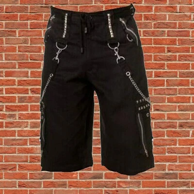 Gothic Men Black Chrome Trousers Punk Rock Studs Metal /Trip Chain Shorts - Image 1 of 4